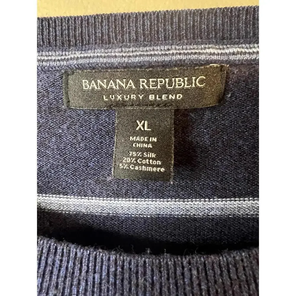 Banana Republic Men's Luxury Silk Blend Navy Blue Striped Crew Neck Sweater XL - Picture 2 of 5